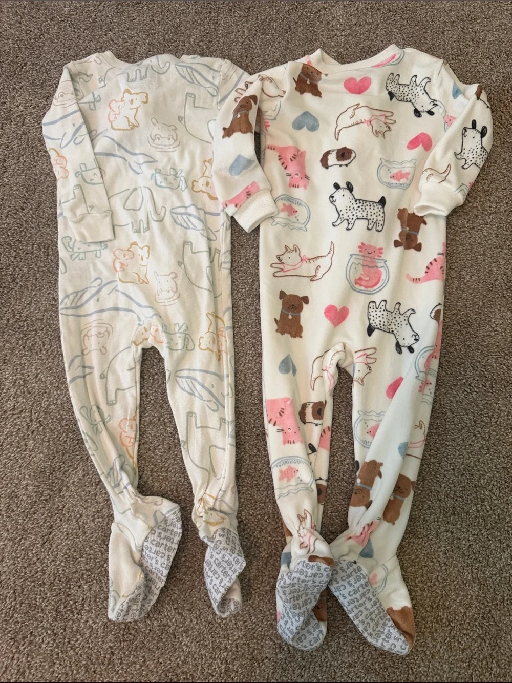 Baby Girls' Animal Print Footed One-Piece - White with Pink & Brown